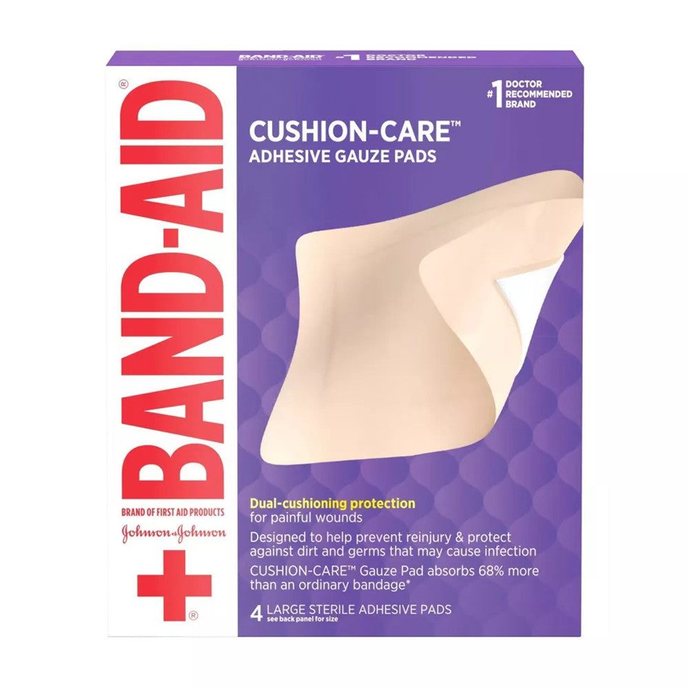 Band-Aid Brand First Aid Adhesive Gauze Pad, 4.5in x 5.5in, 4 Ea